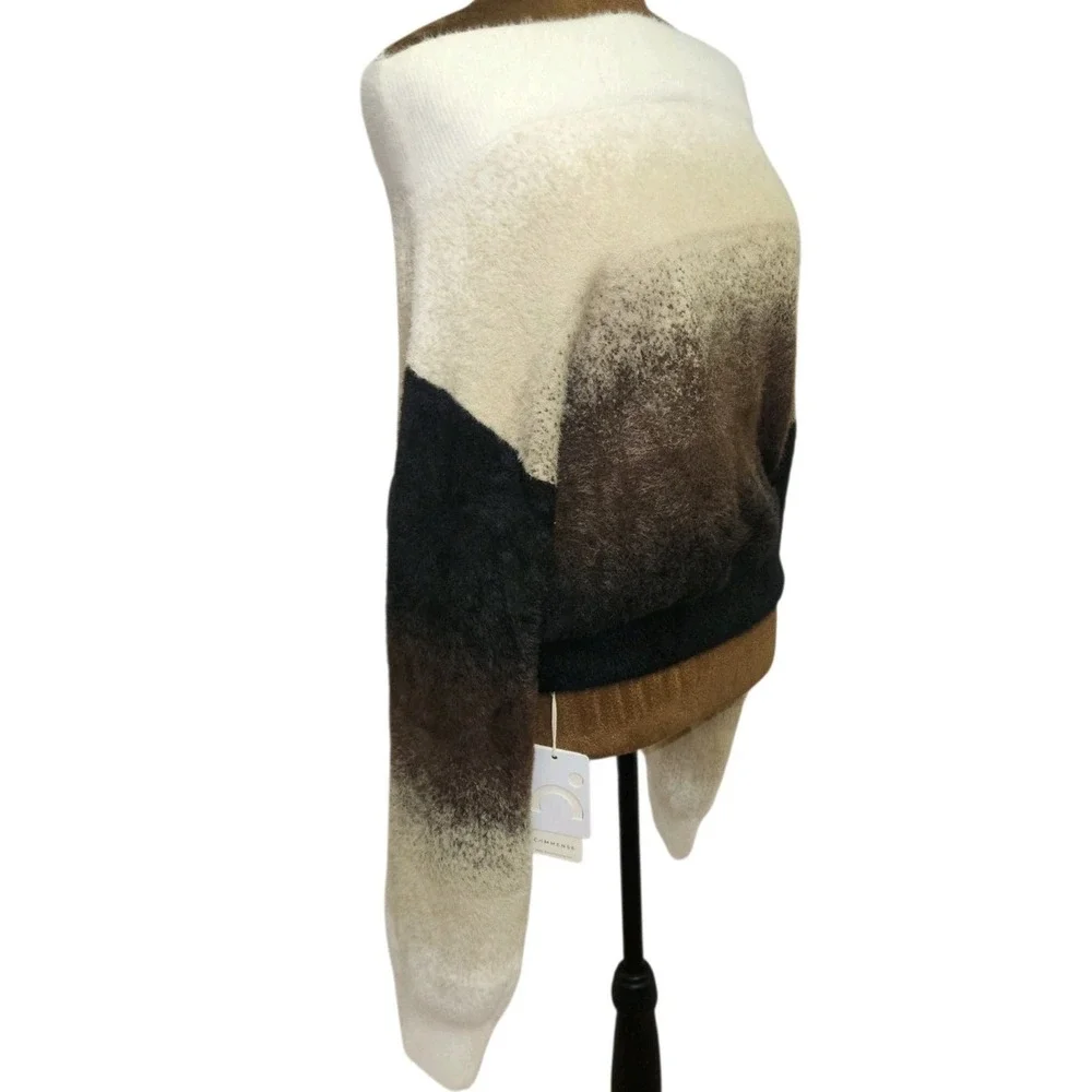 NWT Commense Off The Shoulder Sweater Size L Ombre Fuzzy Knit Neutral Women's